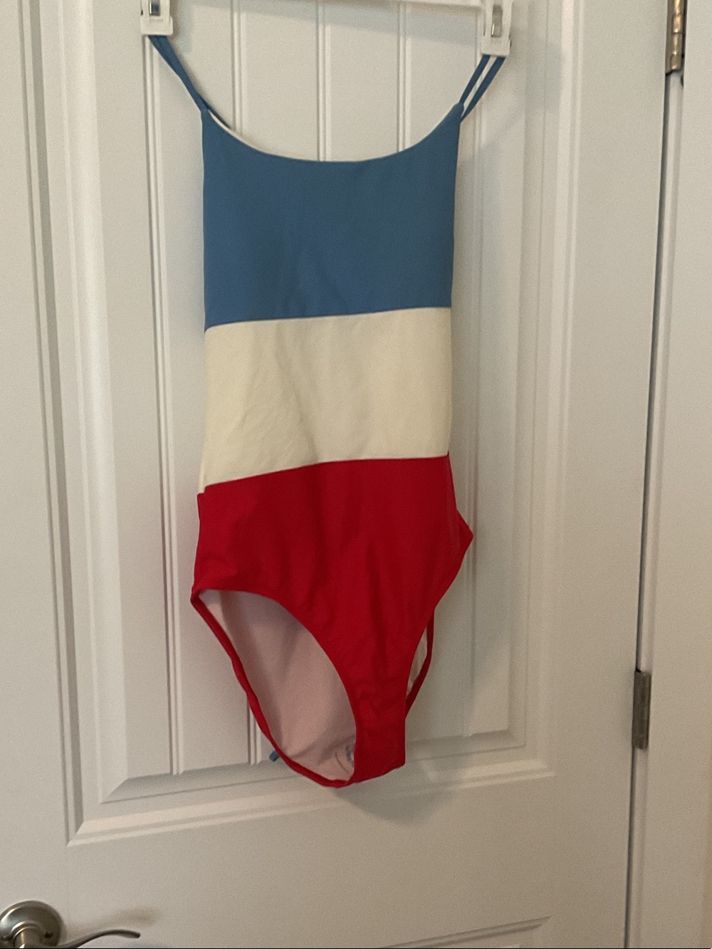 True Craft Colorblock One-Piece Swimsuit in Blue, Cream & Red